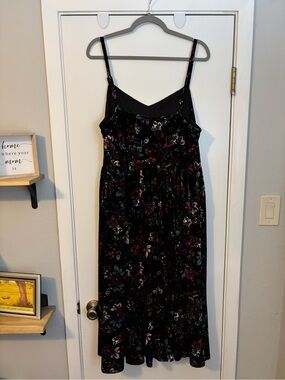 torrid Black Floral Velvet Maxi Dress with Spaghetti Straps